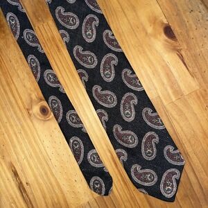 Robert‎ Talbot Hand Sewn Necktie Men Black Linen Silk Paisley Vintage Wedding